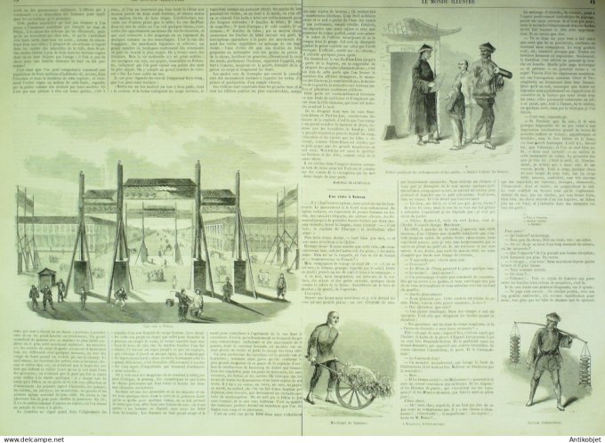 Le Monde illustré 1857 n°  7 Chine Pékin marchand soldat Madrid combat de taureaux