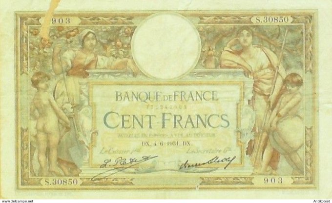 Billet Banque de France 100 francs Luc Olivier Merson Grands Cartouches DX.4=6=1931 AB+