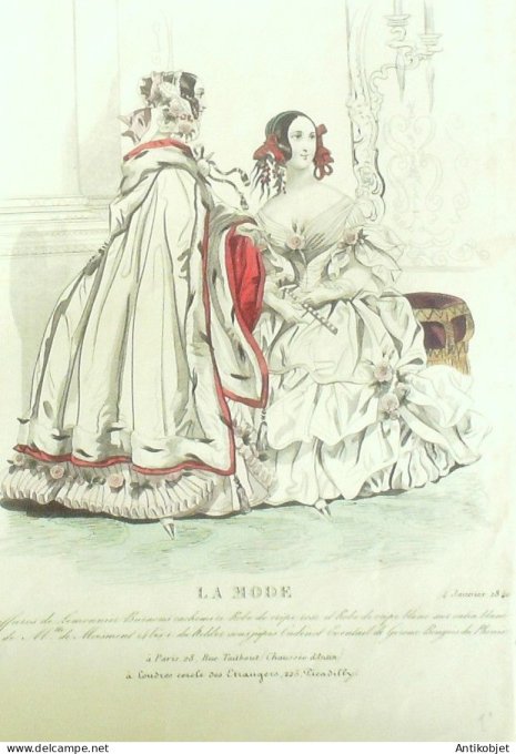 Gravure La mode 1840 #  1 (aquarelle old Fashion plate)