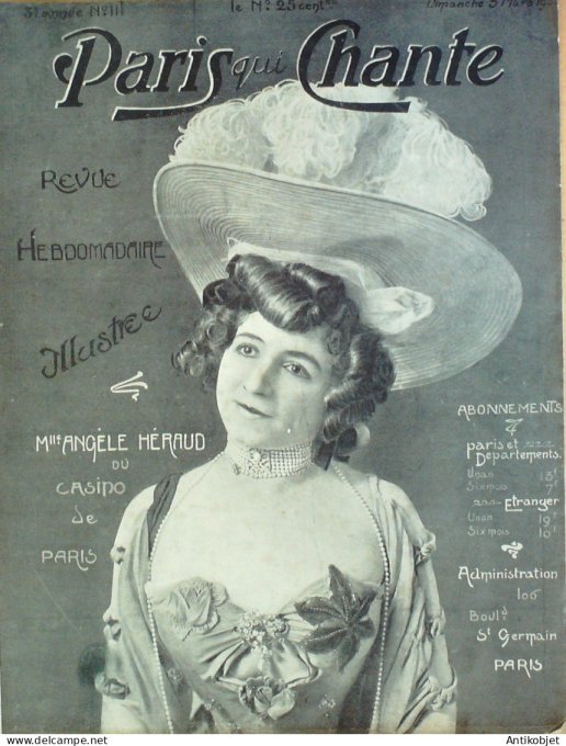 Paris qui chante 1905 n°111 Héraud Duval Val d'Or Nita Darbel Davierre Max Steiner