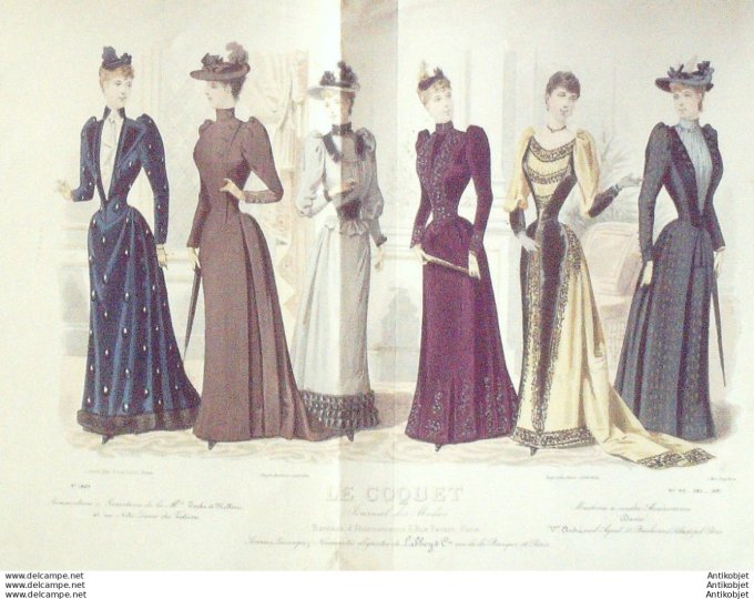 Gravure Mode Le Coquet 1891 # 48 (Old Fashion plate)