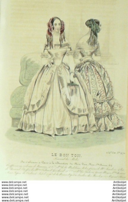 Gravure Mode Le Bon Ton 1840 # 470 (aquarelle old fashion plate)