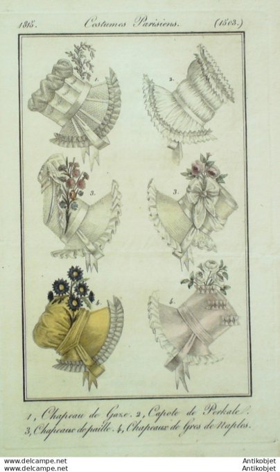 Costume Parisien 1815 # 1503 Chapeau de gaze capote Perkale