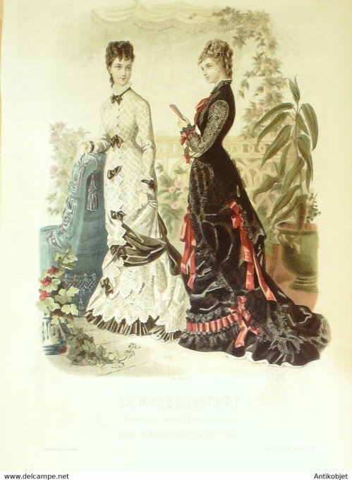 Gravure de mode La Mode illustrée 1878 n°30 (Maison Fladry)