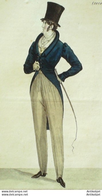 Gravure de mode Costume Parisien 1822 n°2101 Habit de drap homme gilet