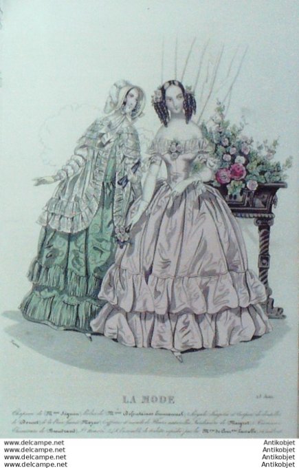 Gravure La mode 1842 # 16 (aquarelle old Fashion plate)