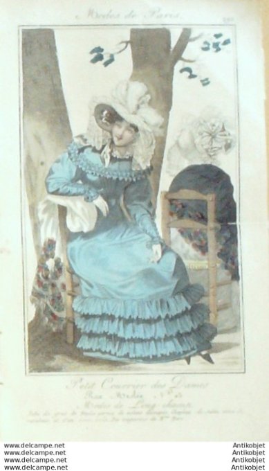 Gravure Mode Courrier des Dames 1825 #  292 (eau forte old Fashion plate)