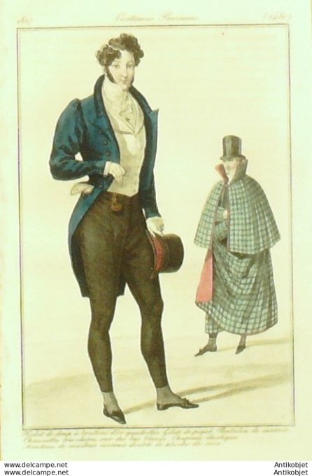 Costume Parisien 1827 # 2480 Manteau Madras et habit drap homme