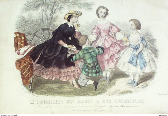 Gravure Mode Conseiller des Dames 1860 #  6 (aquarellee Old Fashion plate)