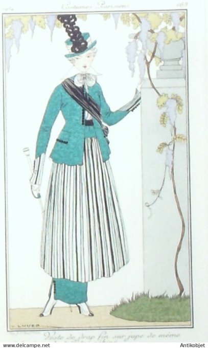 Gravure de mode Costume Parisien 1914 pl.163 LHUER Victor Veste de drap
