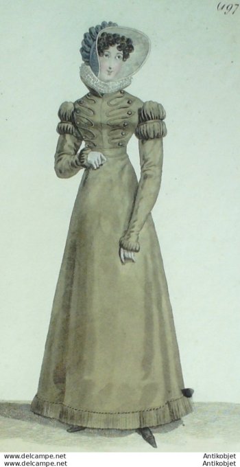 Costume Parisien 1821 # 1972 Robe de Mérinos  garnie d'une frange