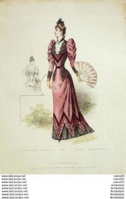 Gravure Mode Le Coquet 1890 # 33 (Old Fashion plate)