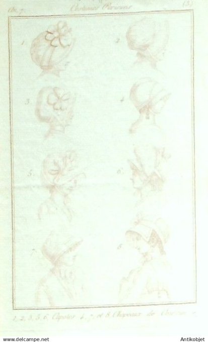 Costume Parisien 1798 an 7 # 76 (eau forte) Capotes & chapeaux
