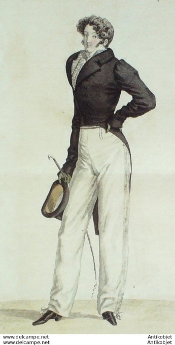 Gravure de mode Costume Parisien 1817 n°1668 Pantalon homme à la Russe