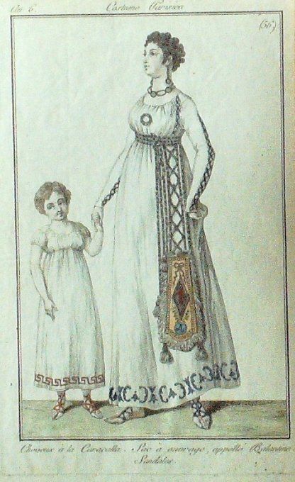Gravure Mode Costume Parisien 1797 an  6 #  56 (eau forte old Fashion plate