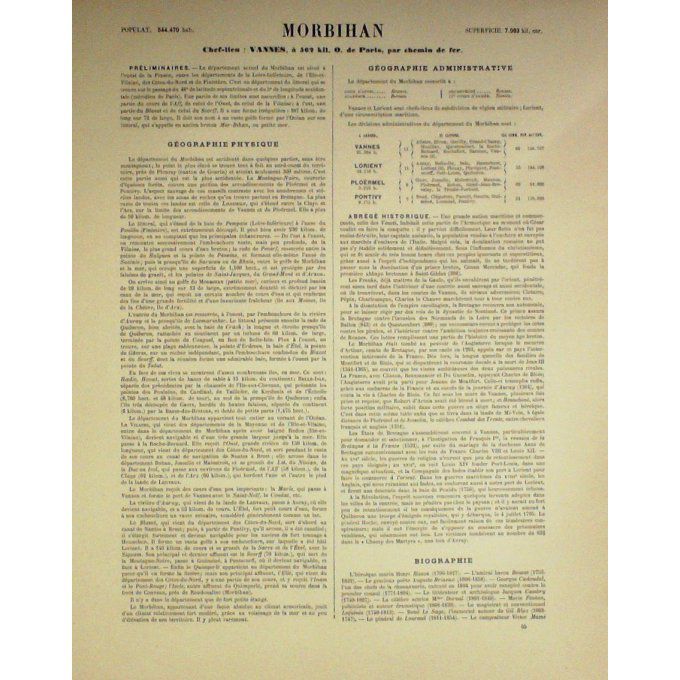 Carte Morbihan (56) Vannes Graveur Lecoq Waltner Barbier 1868