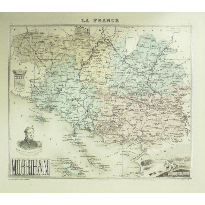 Carte Morbihan (56) Vannes Graveur Lecoq Waltner Barbier 1868