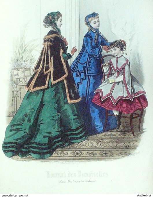 Gravure Mode J.Demoiselles 1867 # 12 (aquarelle Old Fashion plate)