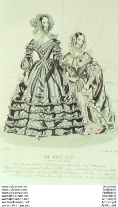 Gravure Mode Le Bon Ton 1840 # 465 (aquarelle old fashion plate)