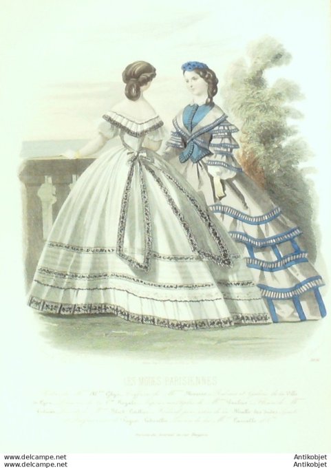 Gravure Les Modes Parisiennes 1862 #1016 Robes en gros de Naples Maison Ghys