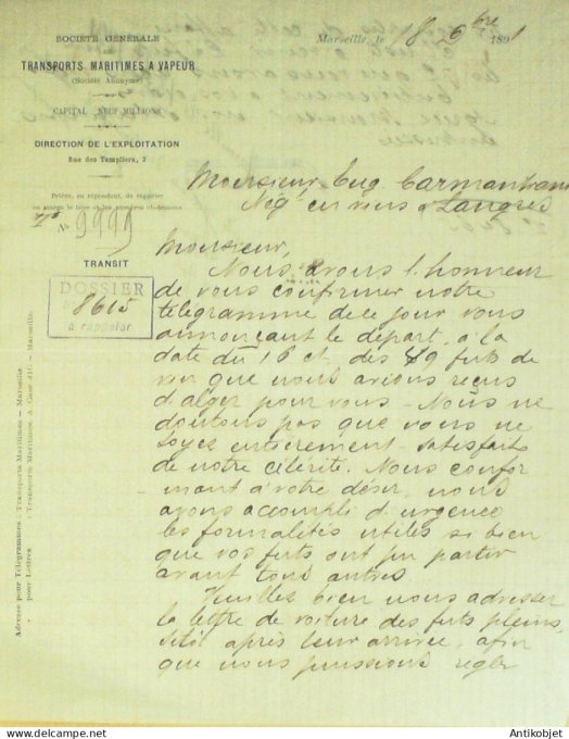 Lettre Ciales transports Maritimes à vapeur 1891 Marseille (13)