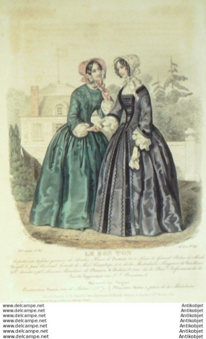 Gravure Mode Le Bon Ton 1849 16 # 24 (aquarelle old fashion plate)