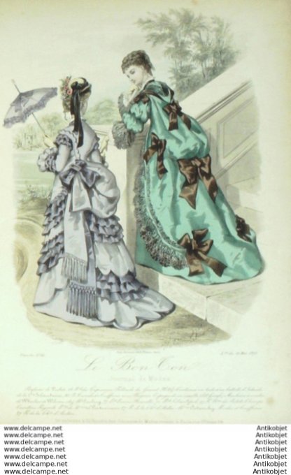 Gravure Mode Le Bon Ton 1873 # 80 (aquarelle old fashion plate)