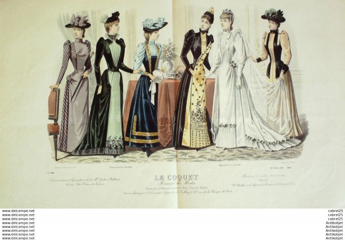 Gravure Mode Le Coquet 1890 # 44 (Old Fashion plate)