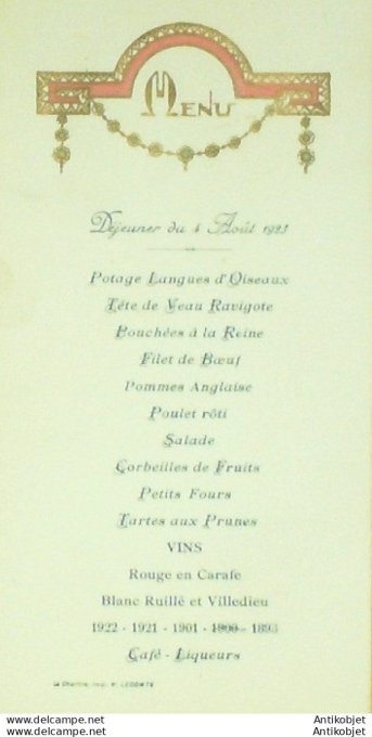 Menu illustré Roger Morin 1923