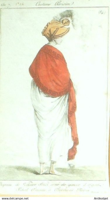 Costume Parisien 1798 an 7 # 84 (eau forte) Schall ponceau à  bordures