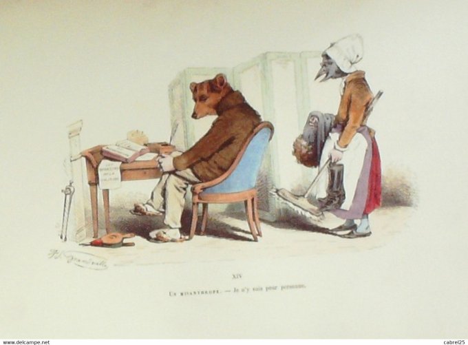 Grandville "Les Métamorphoses du jour" XIVA Ours Corbeau 1847