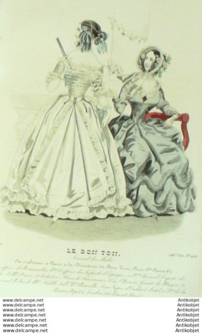 Gravure Mode Le Bon Ton 1840 # 456 (aquarelle old fashion plate)