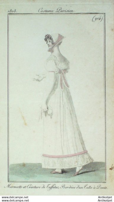 Gravure Mode Costume Parisien 1808 #  914 (eau forte old Fashion plate