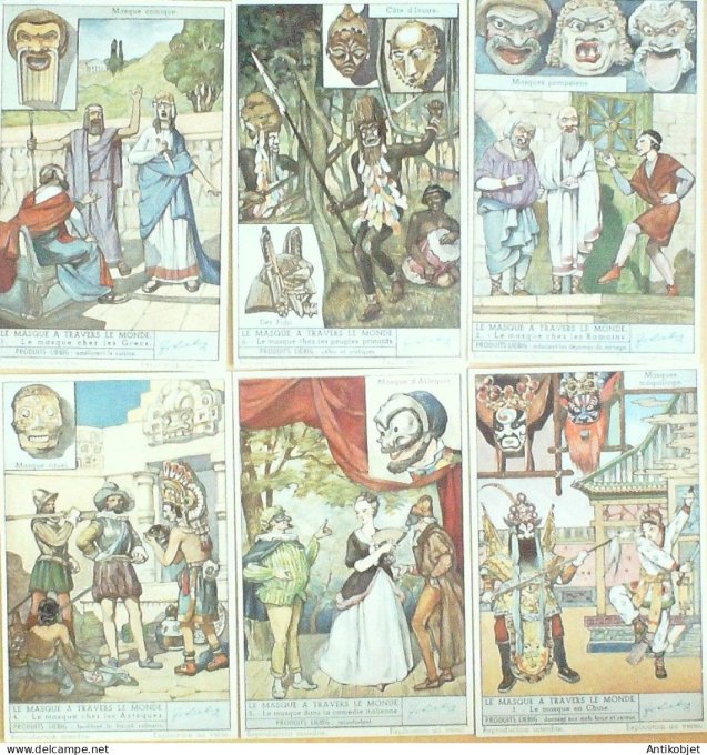 Chromo Liebig Sang 1479 Le masque a  travers le monde (1949)