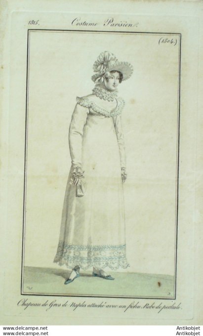 Gravure de mode Costume Parisien 1815 n°1504 Robe perkale