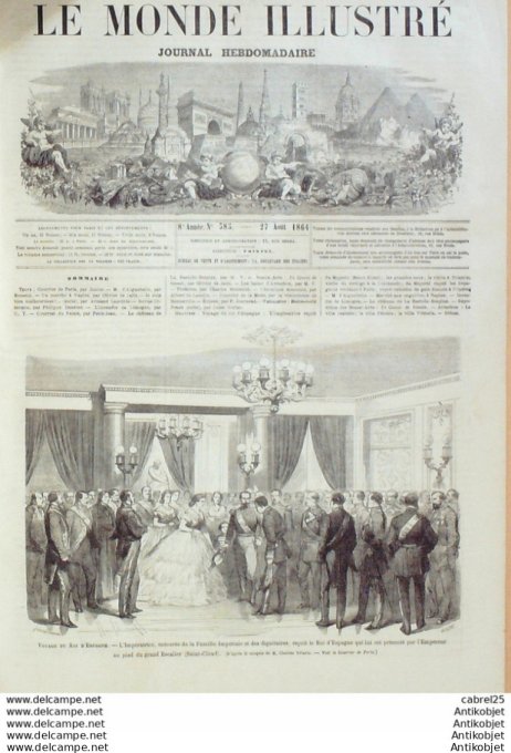 Le Monde illustré 1864 n°385 Napolitains Limoges (87) Arcachon (33) St-Cloud Roi d'Espagne