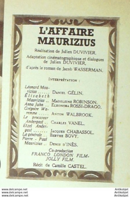 L'affaire Maurizius Madeleine Robinson Daniel Gelin + Film