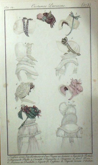 Gravure Mode Costume Parisien 1804 an 12 # 573 (eau forte old Fashion plate