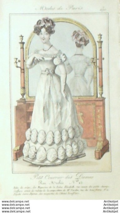 Gravure Mode Courrier des Dames 1825 #  290 (eau forte old Fashion plate)