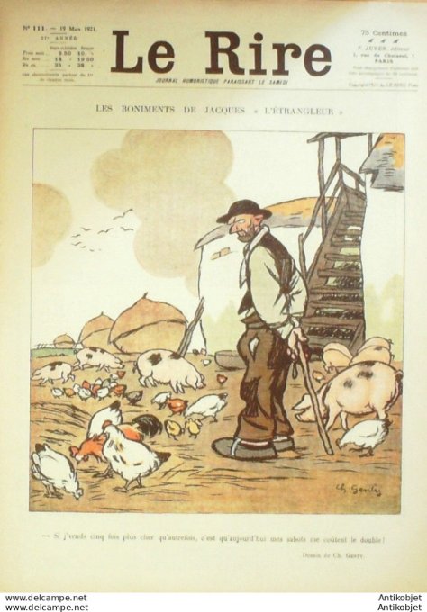 Le Rire 1921-03-19 # 111 Journal humoristique Ed.Originale Jacques l'Etrangleur