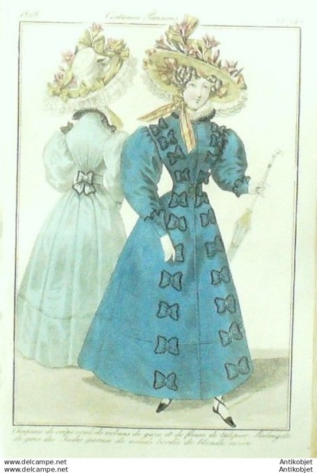 Gravure Mode Costume Parisien 1828 # 2594 (eau forte old Fashion plate