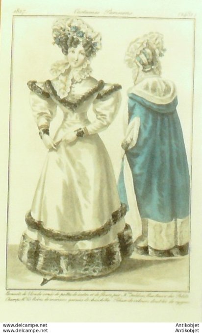 Costume Parisien 1827 # 2482 Robes de mérinos & chinchilla