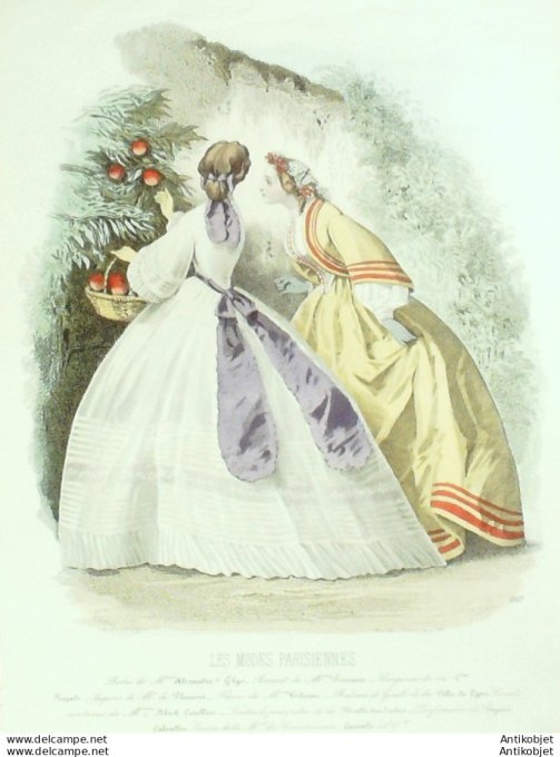Gravure Les Modes Parisiennes 1862 #1017 Robes en satin Maison Ghys