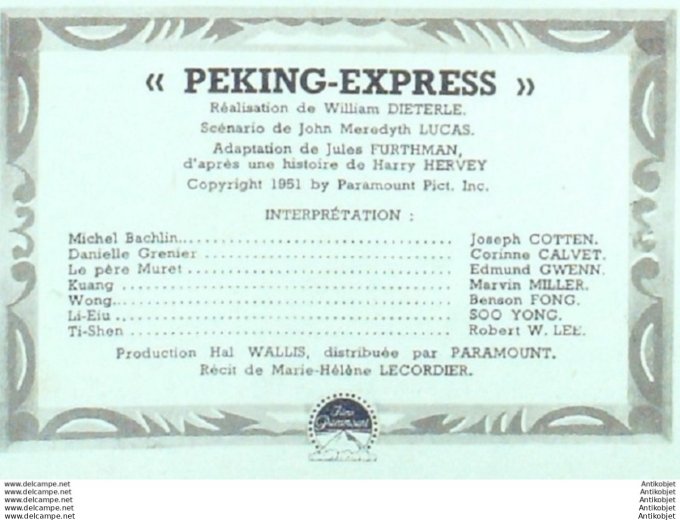 Mon Film 358 53-07- 1 Pekin Express Joseph Cotten Marvin Miller