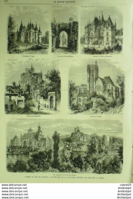 Le Monde illustré 1868 n°599 Gisors (60) Heron Dampront Vigny Belgique Liege Usa Indiens Sioux