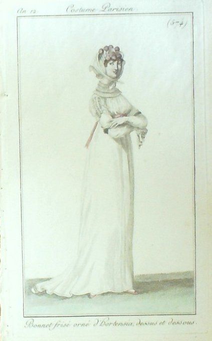 Costume Parisien 1804 an 12 # 574 (eau forte) Bonnet frisé orné d'hortensia