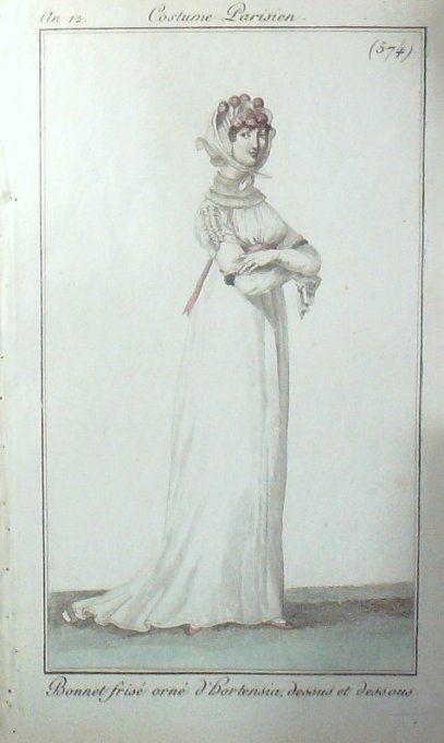 Gravure Mode Costume Parisien 1804 an 12 # 574 (eau forte old Fashion plate