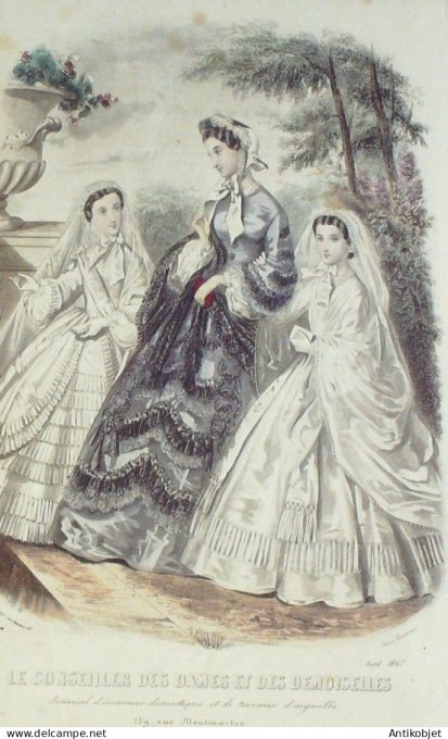 Gravure Mode Conseiller des Dames 1862 #  4 (aquarellee Old Fashion plate)