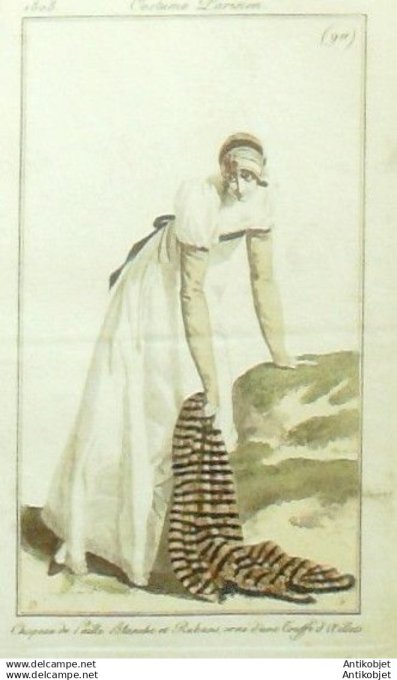 Gravure Mode Costume Parisien 1808 #  911 (eau forte old Fashion plate