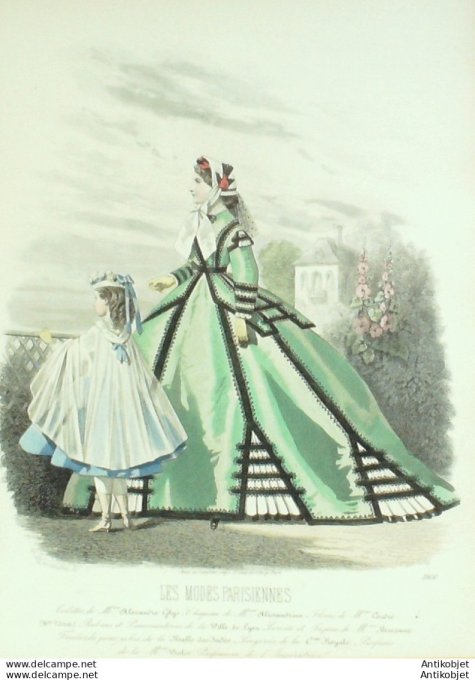 Gravure Les Modes Parisiennes 1864 #1166 Robes gros de Turin Maison Ghys